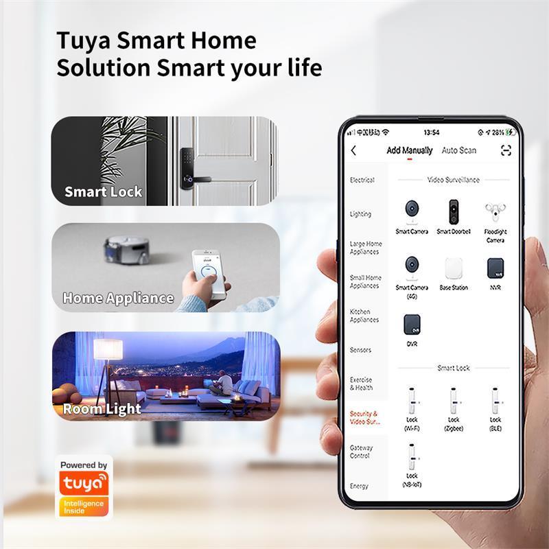 Door handle wireless biometric fingerprint digital electronic cylinder wifi smart tuya access control gate door tt smart locks