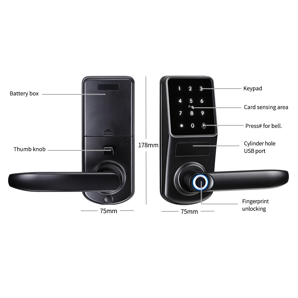 Smartek Apartment tuya or ttlock fingerprint wifi app biometric digital home high security waterproof smart door lock