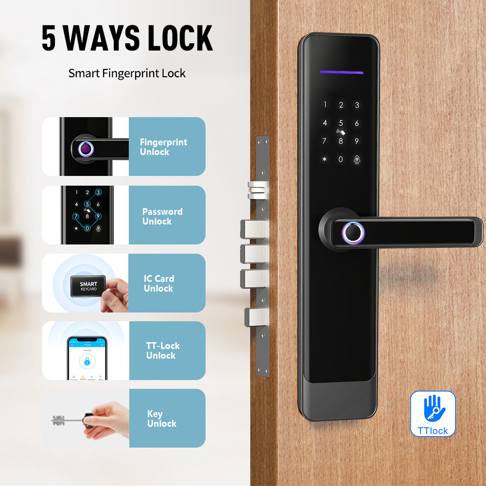 6068 stainless steel mortise home entry gate fingerprint ttlock smart electric lock app door lock