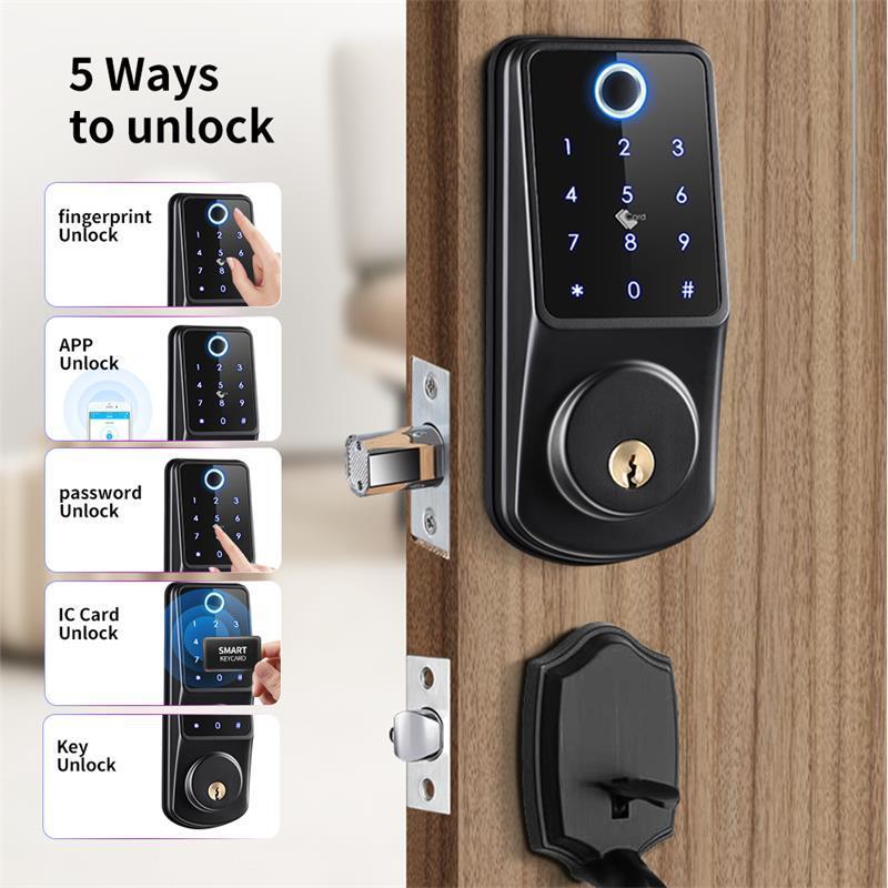 Smartek Electric Aluminum alloy  biometric digital fingerprint without handle home tuya wifi smart Deadbolt door lock