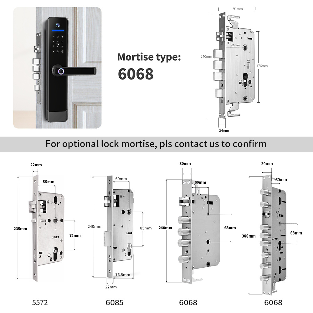 Main home entrance gate waterproof camera screen tuya 3d biometric face recognition smart door lock