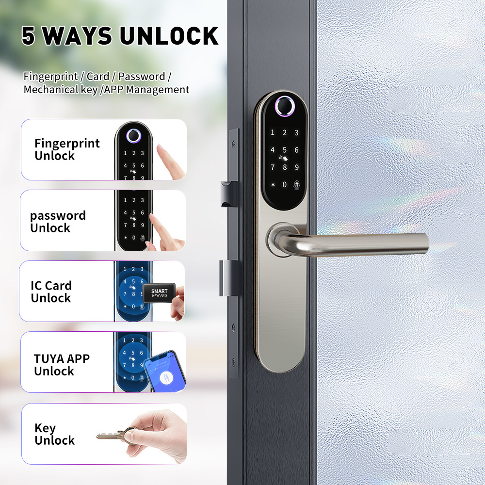 2023 Newest Smart K710F IP65 Keyless Fingerprint Code Keypad Electronic Waterproof Mortise Wi-Fi Tuya Door Lock for Home Airbnb