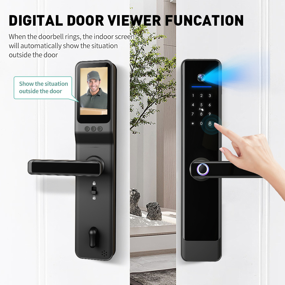 Smartek E908FP Camera 6068 6085 Keyless Entry Fingerprint Code RFID Card Key Lock App Digital Tuya Intercom Video Smart Lock