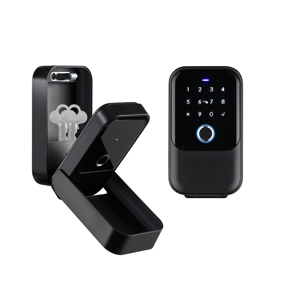 Wall mount IP65 completely waterproof TTlock app fingerprint passcode card key unlock smart key storage lock box