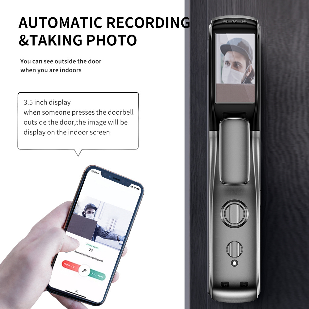 High Quality SMARTEK i13 Camera Auto Close Tuya APP Wi-Fi Record Video ID 3D Face Recognition Smart Door Lock For Front Door