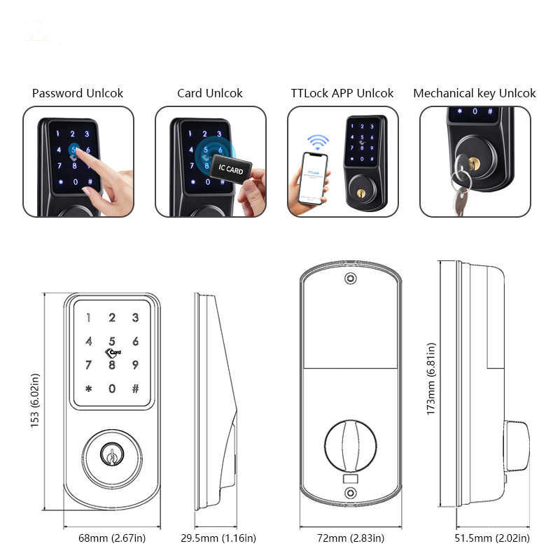 Smartek TTlock APP controls Wireless Smart Deadbolt Lock US Standard Touch Screen Electronic Door Lock