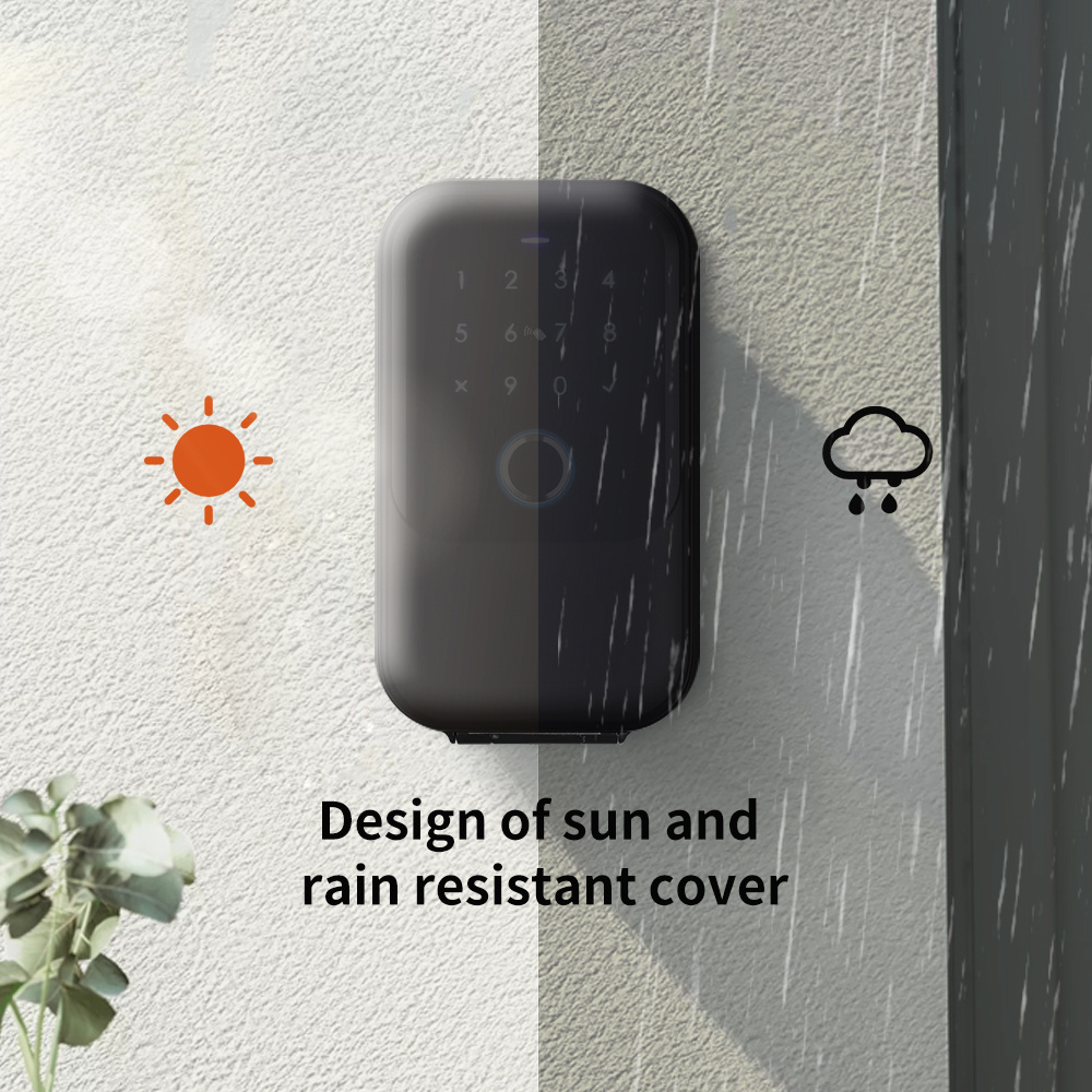 Wall mount IP65 completely waterproof TTlock app fingerprint passcode card key unlock smart key storage lock box