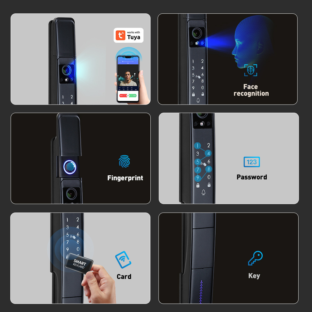 Waterproof 3D Face Recognition Automatic Tuya App Fingerprint Digital Keyless Electronic intercom Video Wi-Fi Smart Door Lock