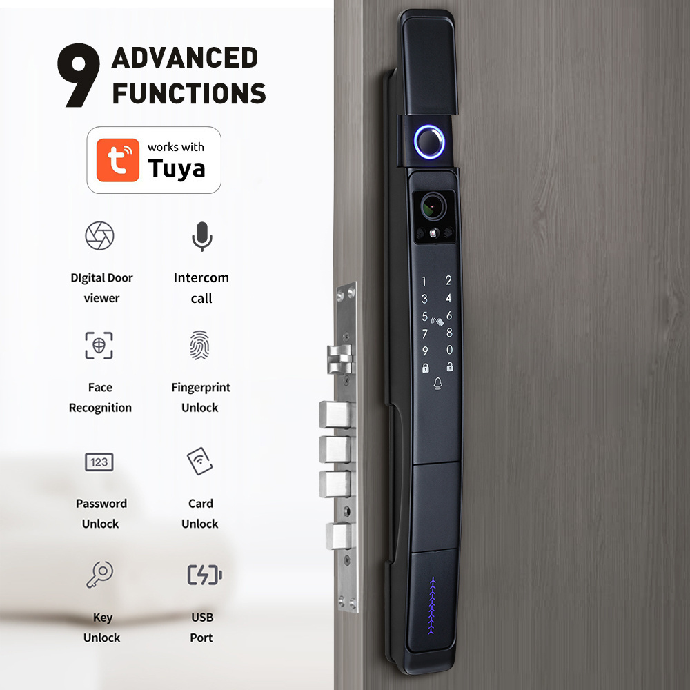 Waterproof 3D Face Recognition Automatic Tuya App Fingerprint Digital Keyless Electronic intercom Video Wi-Fi Smart Door Lock