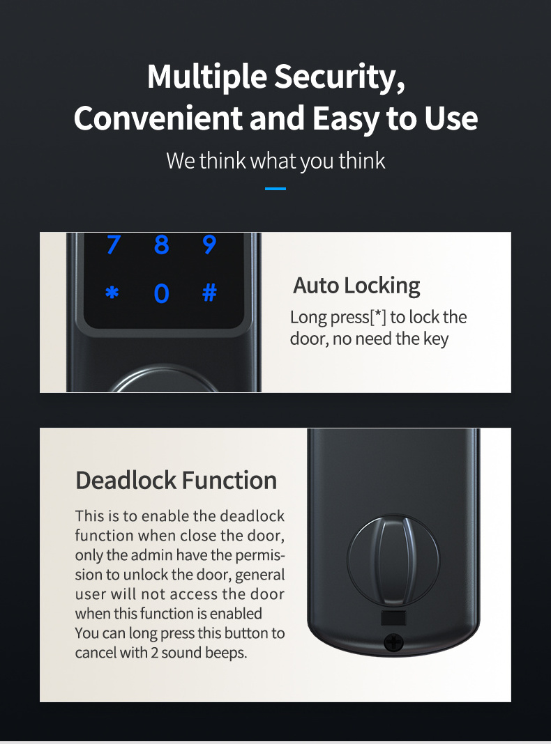 Smartek TTlock APP controls Wireless Smart Deadbolt Lock US Standard Touch Screen Electronic Door Lock