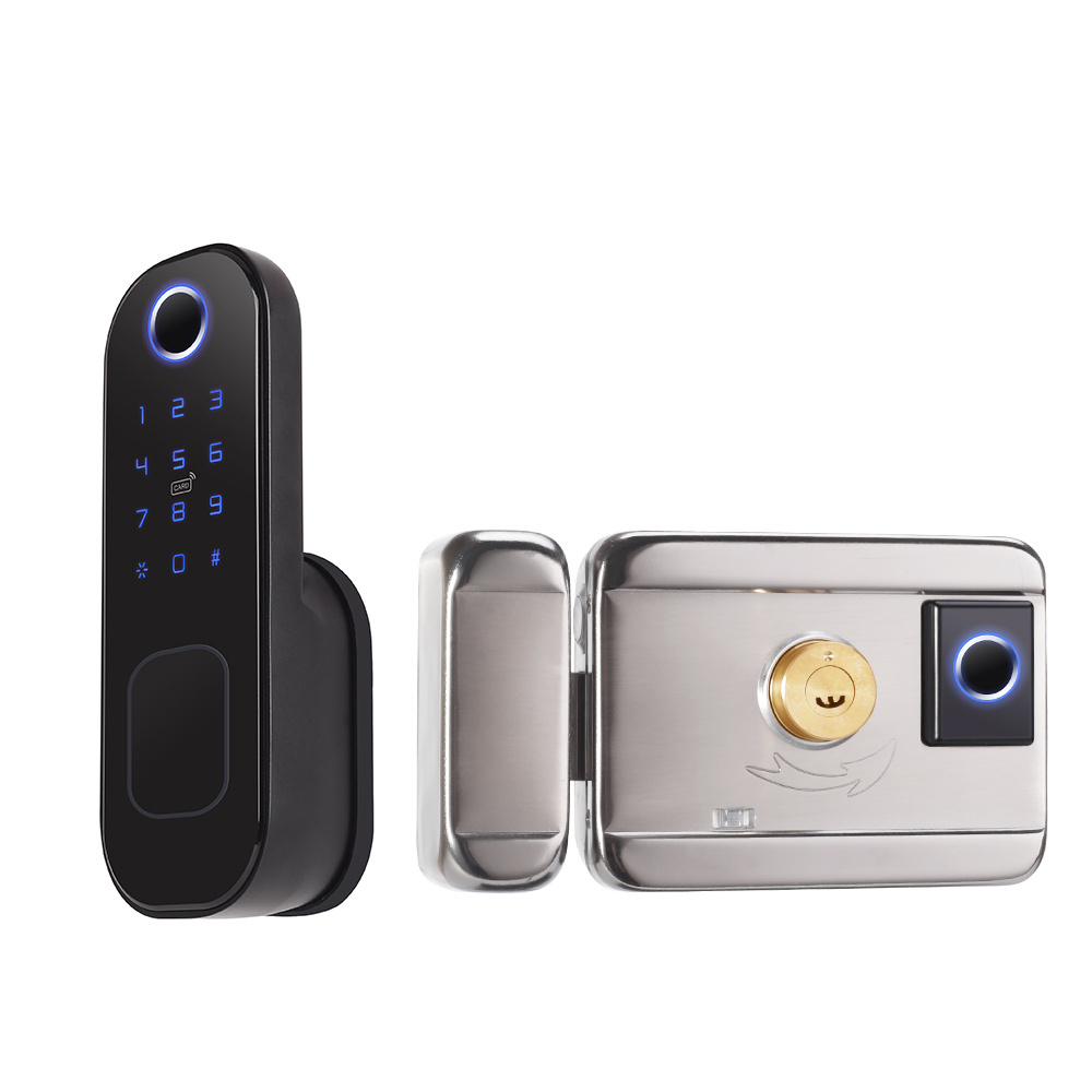 Factory Best Price Remote Control Tuya smart app Password Code Card smart Dual side fingerprint Rim door lock