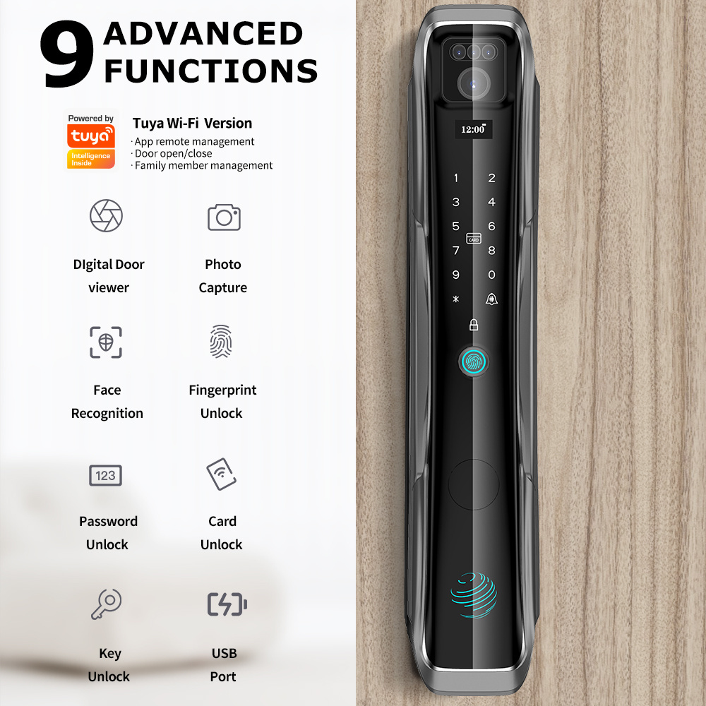 High Quality SMARTEK i13 Camera Auto Close Tuya APP Wi-Fi Record Video ID 3D Face Recognition Smart Door Lock For Front Door