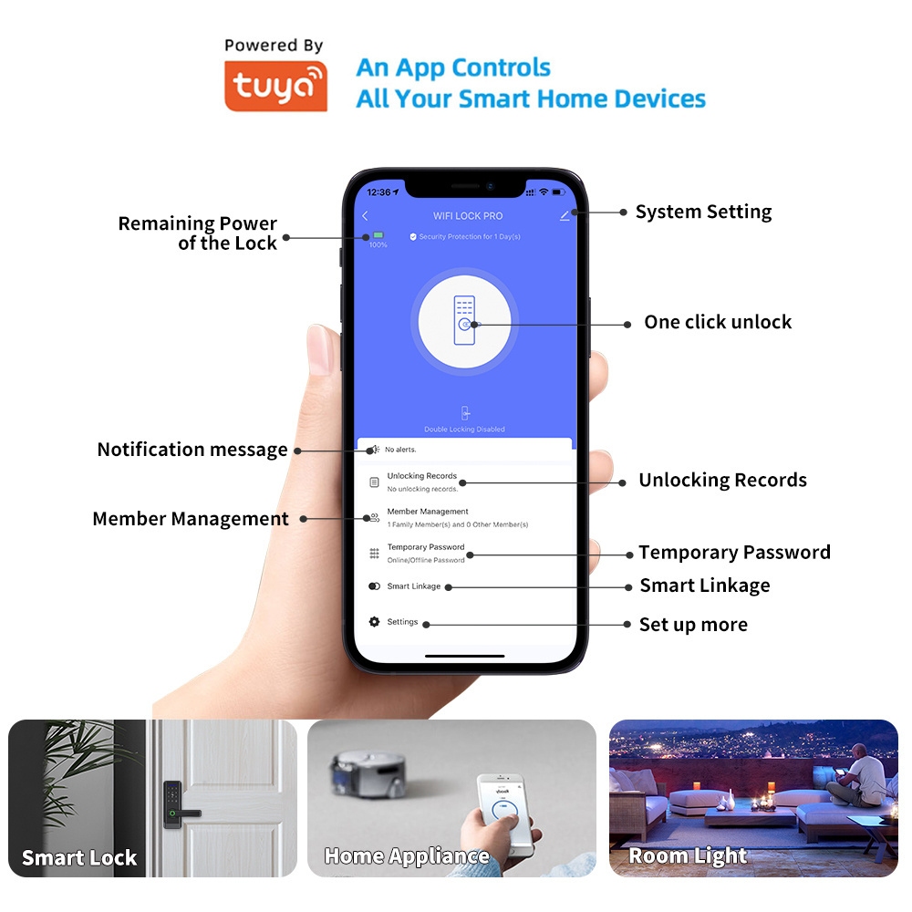 Smartek mobile remote control light strip new edition tuya app digital electronic biometric smart locks wifi fingerprint