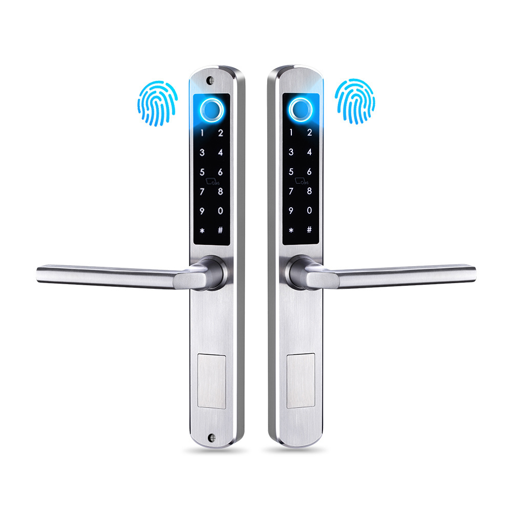 Smartek 85 series mortise latch sliding door lock with keys aluminum gate ttlock dual double sided fingerprint smart door lock