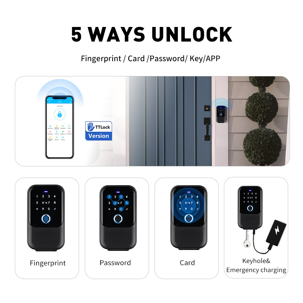 Wall mount IP65 completely waterproof TTlock app fingerprint passcode card key unlock smart key storage lock box