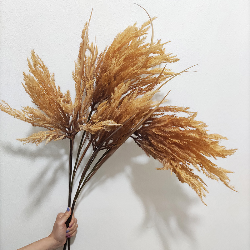 Wedding Hall Decorative Flower Faux Silk Large Pampas Grass Spray 2 Heads Artificial Pampas Grass Flowers