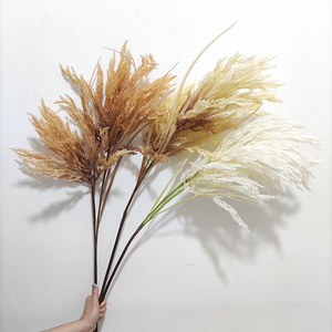 Wedding Hall Decorative Flower Faux Silk Large Pampas Grass Spray 2 Heads Artificial Pampas Grass Flowers