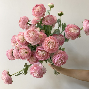 High Quality Silk Artificial Flower Ranunculus 3 Heads Decorative Flower For Home Wedding Party Decoration dusty pink