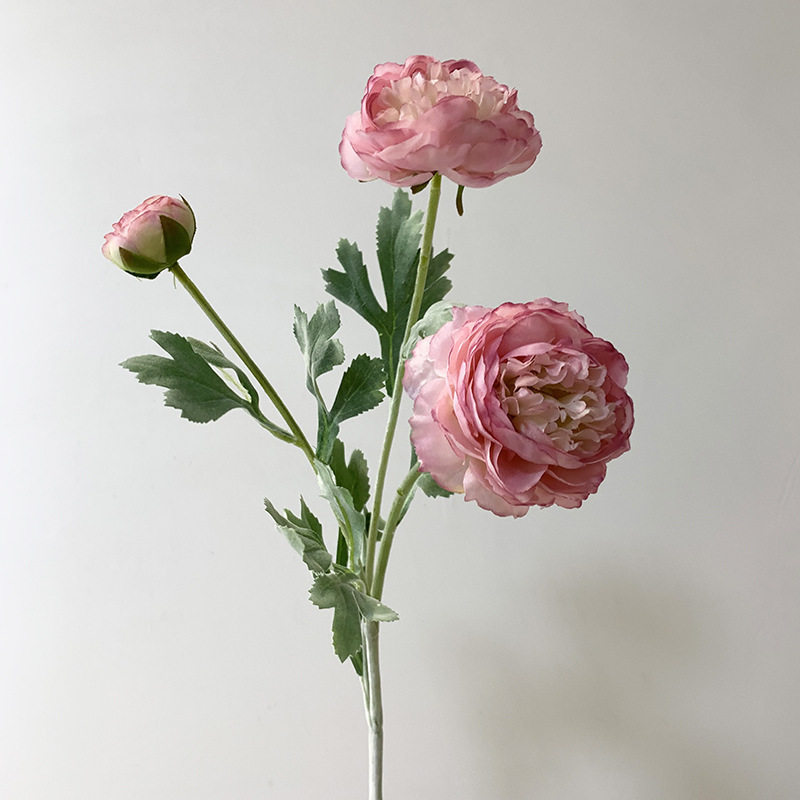 High Quality Silk Artificial Flower Ranunculus 3 Heads Decorative Flower For Home Wedding Party Decoration dusty pink