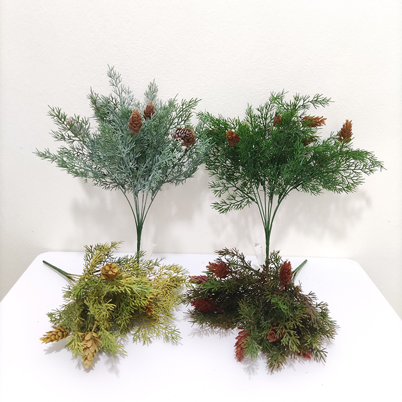 Frosted Artificial Christmas Tree Branch Leaves Bush Artificial Plants Faux Christmas Tree Pine Cone Cypress Branch