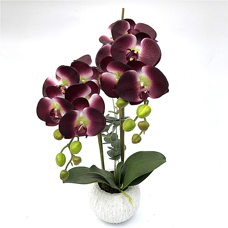 10Heads Artificial Flower Butterfly Orchid flower Artificial Bonsai Phalaenopsis Orchid plant Set Real Touch flower