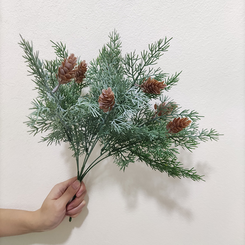 Frosted Artificial Christmas Tree Branch Leaves Bush Artificial Plants Faux Christmas Tree Pine Cone Cypress Branch