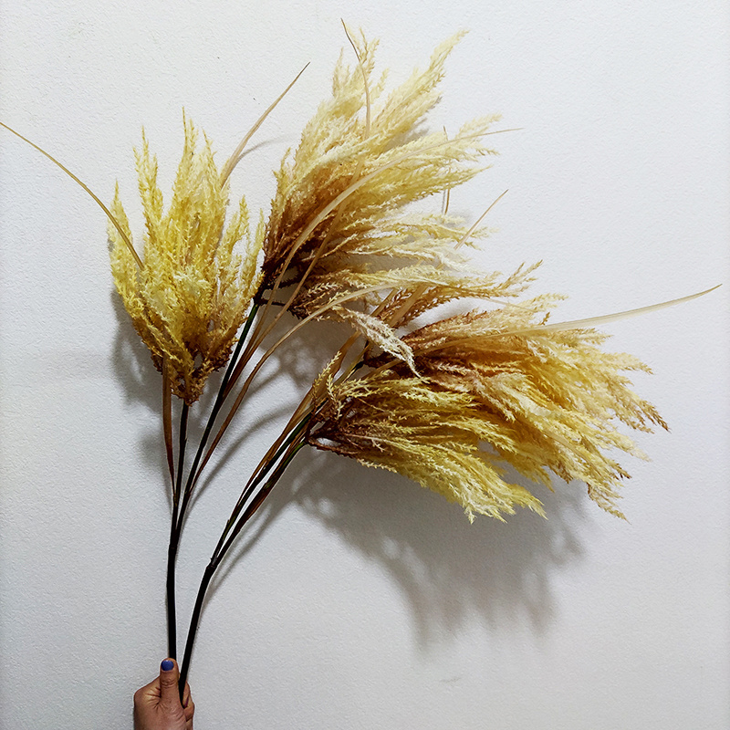 Wedding Hall Decorative Flower Faux Silk Large Pampas Grass Spray 2 Heads Artificial Pampas Grass Flowers