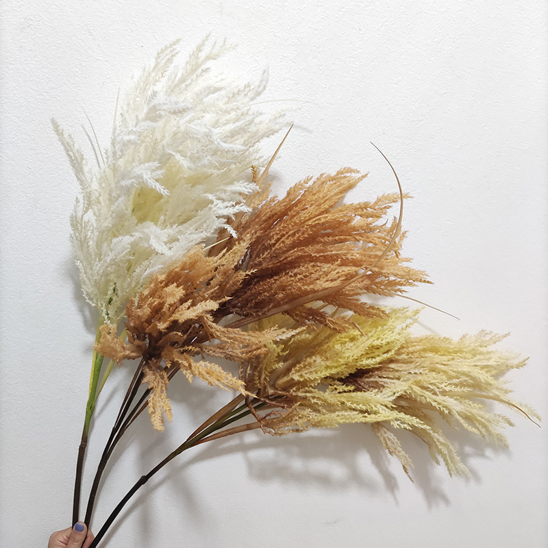 Wedding Hall Decorative Flower Faux Silk Large Pampas Grass Spray 2 Heads Artificial Pampas Grass Flowers