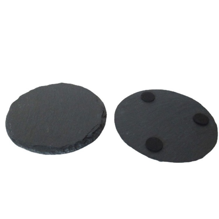 There are round food plates or cup insulation pads with extra square storage boxes black slate coaster set