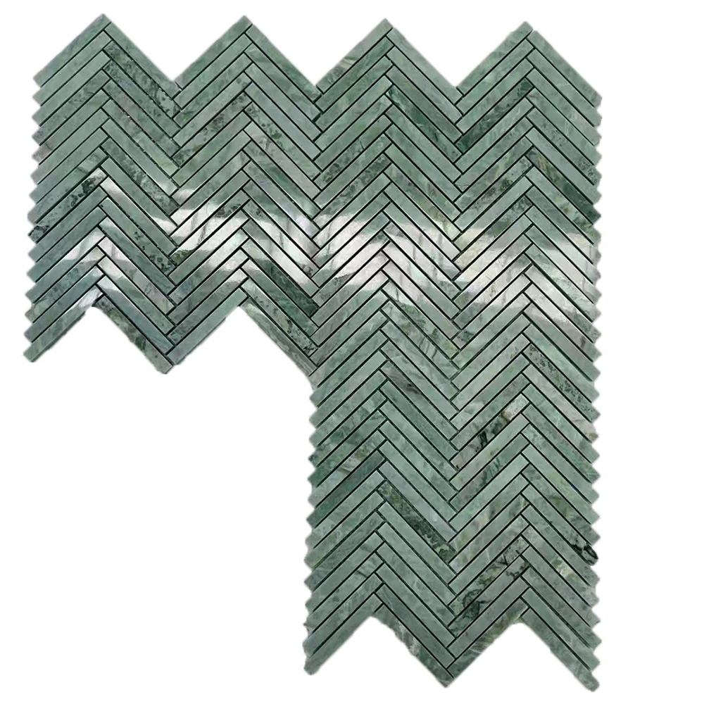 Polished herringbone shape 15 x 98 mm green marble tile amazons green marble bathroom hotel villas wall and flooring