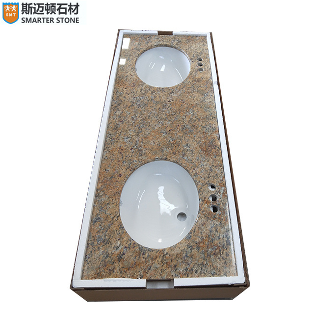 Giallo Fiorito Yellow Granite Stone Bathroom Basin Vanity Top Countertops With Built In Single or double Sinks high quality