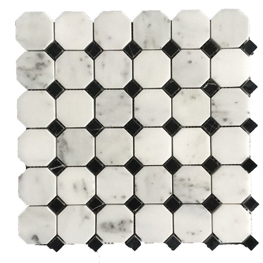 Oscar White Marble cheap marble mosaics octagon marble with dots 300x300mm on a net stone mosaic tile for floor from indonesia