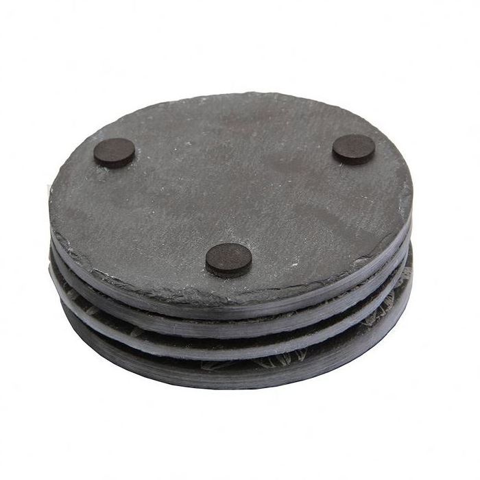 There are round food plates or cup insulation pads with extra square storage boxes black slate coaster set