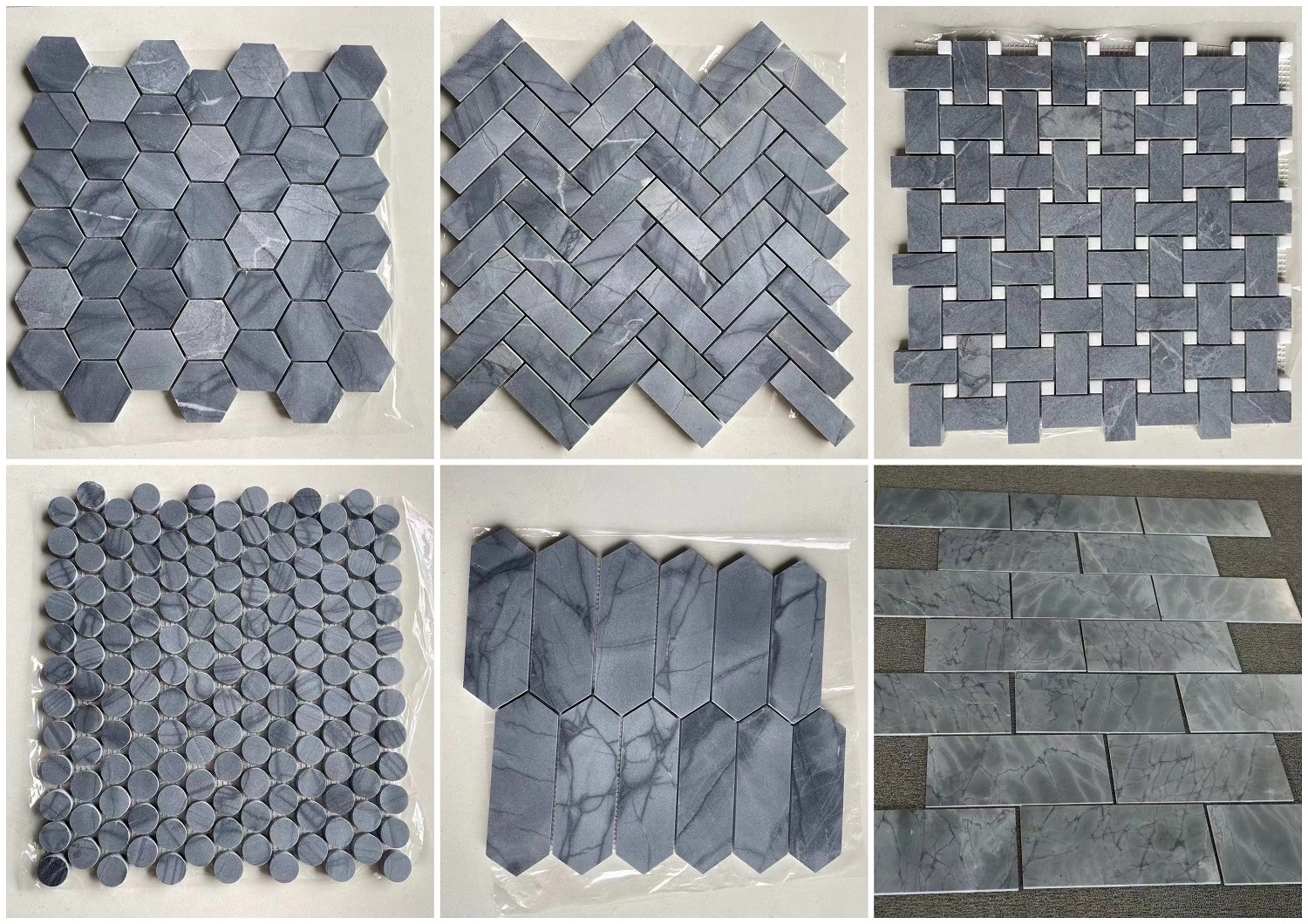 Doris Grey Polished marble mosaic tiles for floor herringbone 1x2 inch 23x48 mm Hotel and backsplash