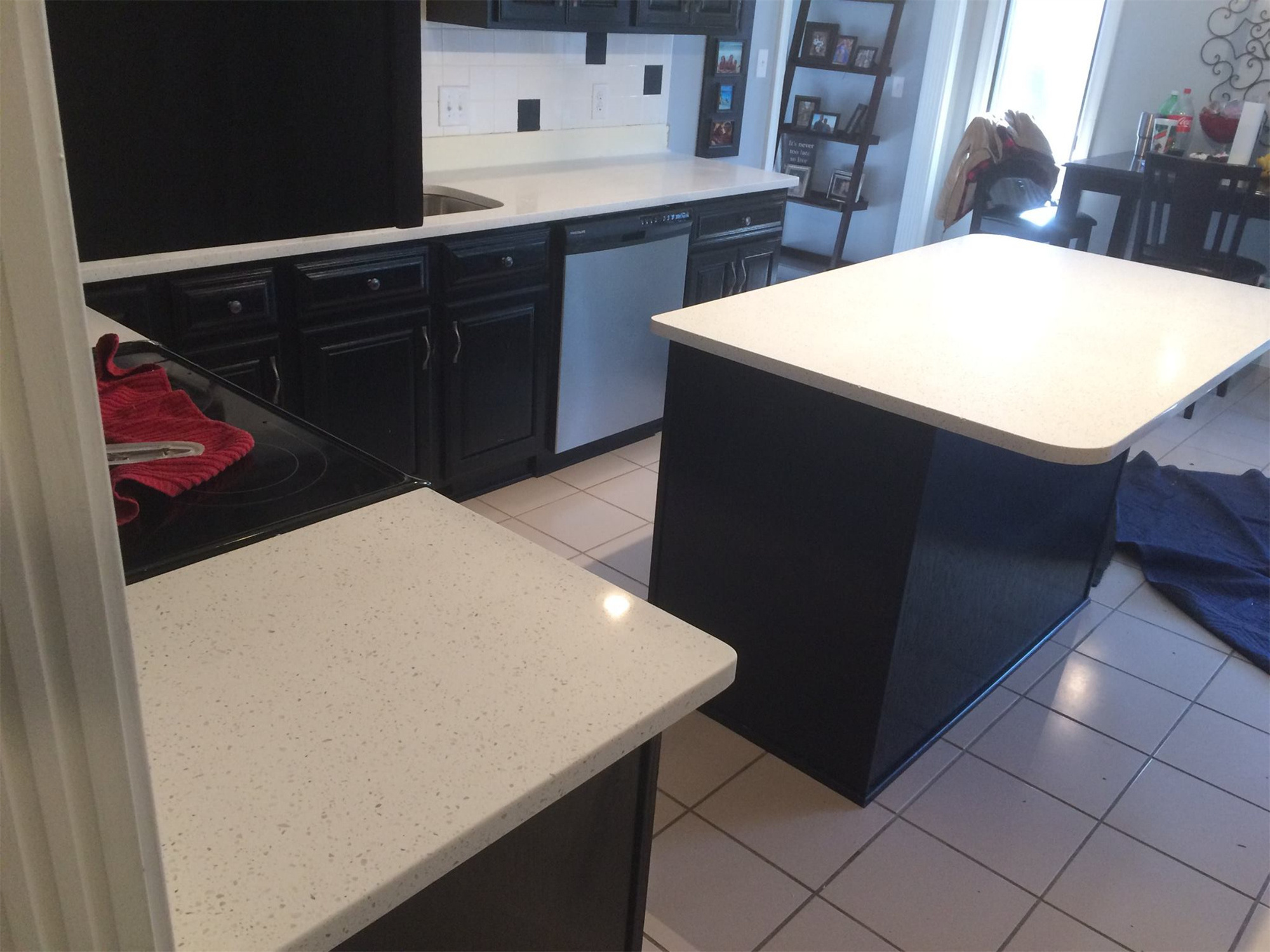 Kitchen island 900 x 2400 mm frost white quartz stone arctic white clear kitchen quartz countertops edges polished