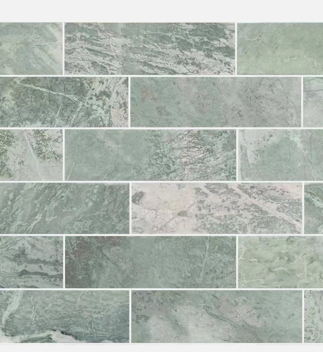 Polished herringbone shape 15 x 98 mm green marble tile amazons green marble bathroom hotel villas wall and flooring