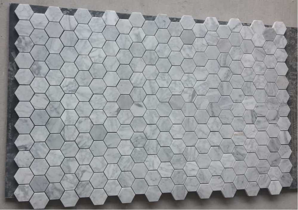 Gray white 48x48mm Carrara white hexagon marble mosaic floor tile for swimming pools and outdoor fountains mosaic tile