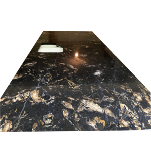 Island top cosmic black granite black brown titanium gold granite 3cm thick eased edges