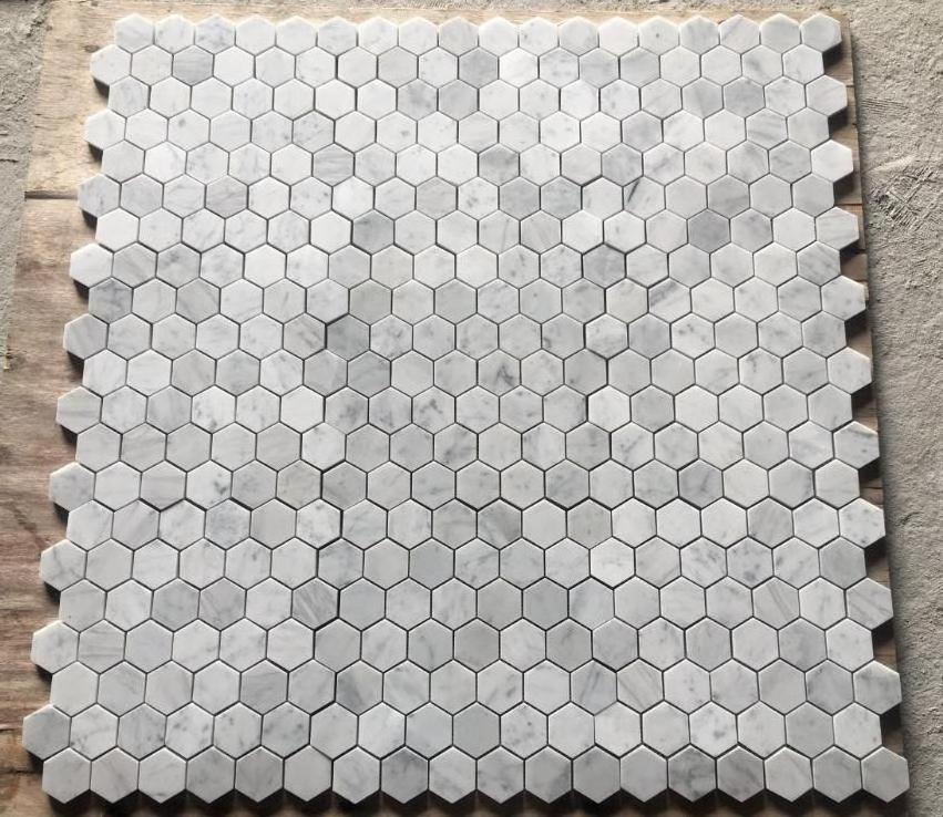 Gray white 48x48mm Carrara white hexagon marble mosaic floor tile for swimming pools and outdoor fountains mosaic tile