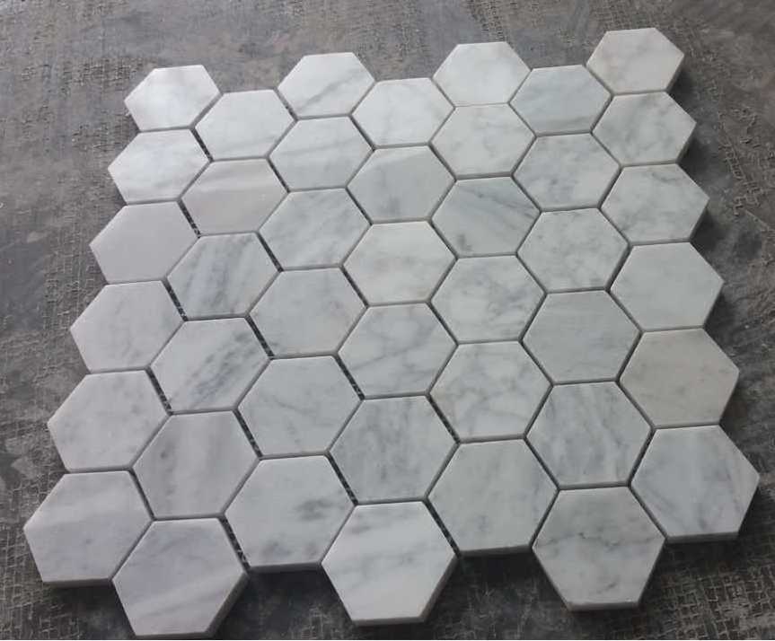 Gray white 48x48mm Carrara white hexagon marble mosaic floor tile for swimming pools and outdoor fountains mosaic tile