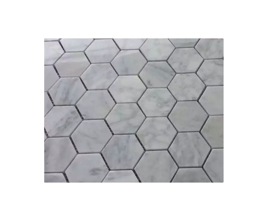 Gray white 48x48mm Carrara white hexagon marble mosaic floor tile for swimming pools and outdoor fountains mosaic tile