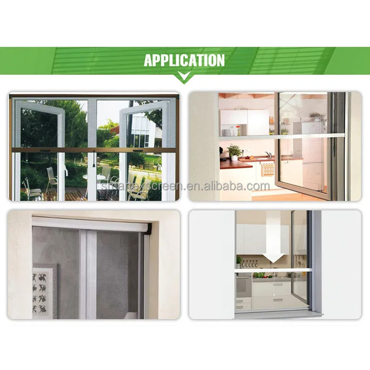 Pull down mosquito net sliding retractable hardware door roller aluminum black frame insect fiberglass screen windows