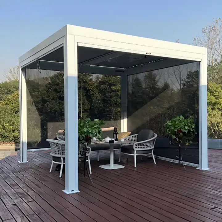 Outdoor high quality waterproof motorized pergola opening roof louver luxury garden electric aluminium gazebo