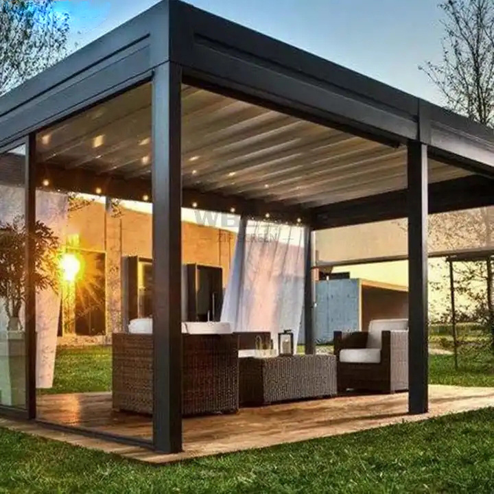 Outdoor motorized garden gazebo waterproof outdoor pargola louver modern bioclimatic aluminium backyard gazebo pergola