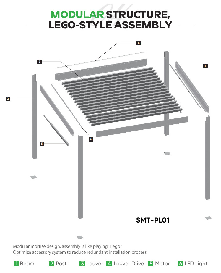 Customized Aluminum Waterproof Sun Shade Motorized Sliding Pergola Roof System Waterproof For Balcony Leisure Courtyard