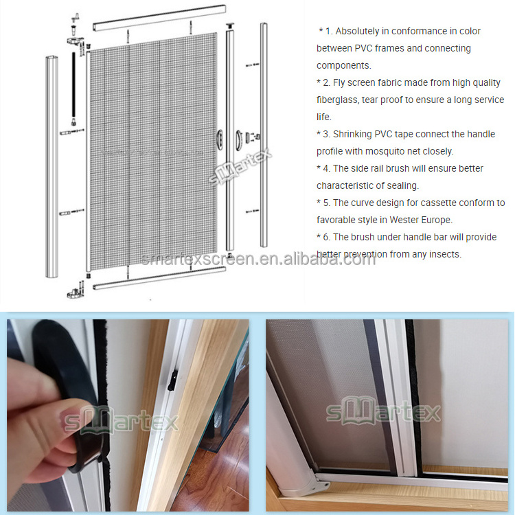 Custom made mosquito net folding screen roll up doors PVC profile commercial use retractable patio screen door