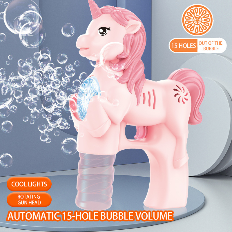 15 Holes Unicorn Bubble Machine Toys Battery Operated Automatic Bubble Gun for Kids