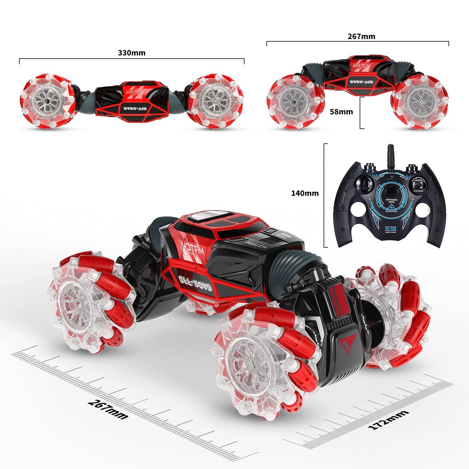 Hand Controlled Gesture RC Car with Light & Music Double Size 4*4 Remote Control Stunt Car for Kids