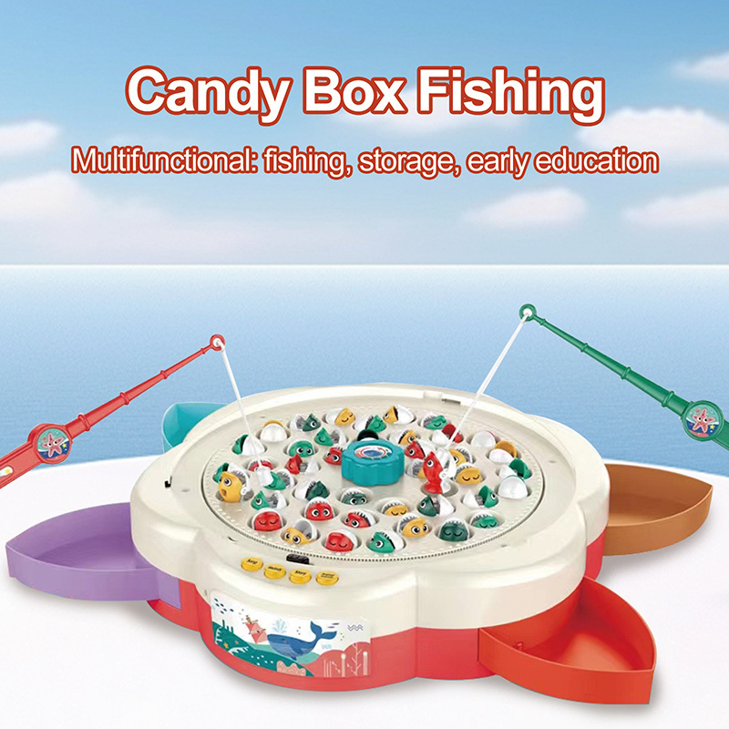 Party Game Toys Rotating Board Game with Music Including 42 Fishes and 2 Fishing Poles Fishing Game Toys for Kids