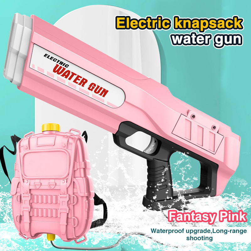 Automatic Water Squirt Gun with Backpack Tank Shooting Gun Electric Water Gun Toys for Children Green Red Pink